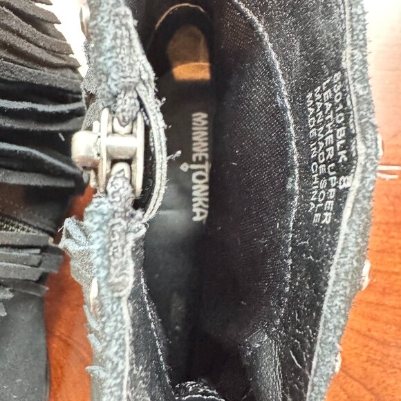 Minnetonka Black Suede Fringe Ankle Boot - Picture 7 of 10